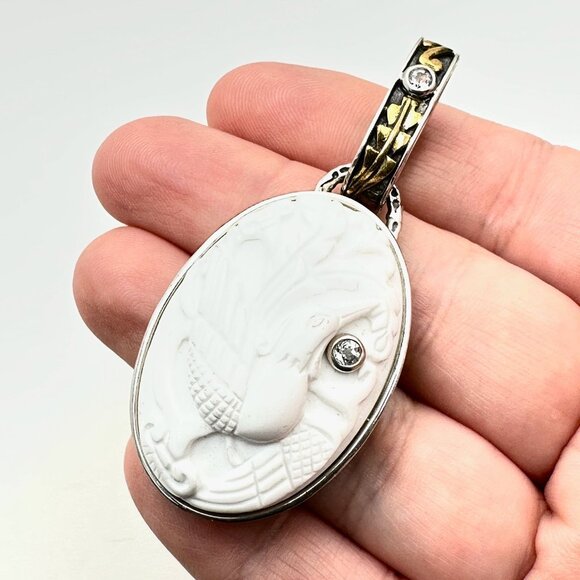 Echo of the Dreamer Sterling Silver Bronze Gemstone Bird Locket Pendant 36 Grams - Picture 2 of 5